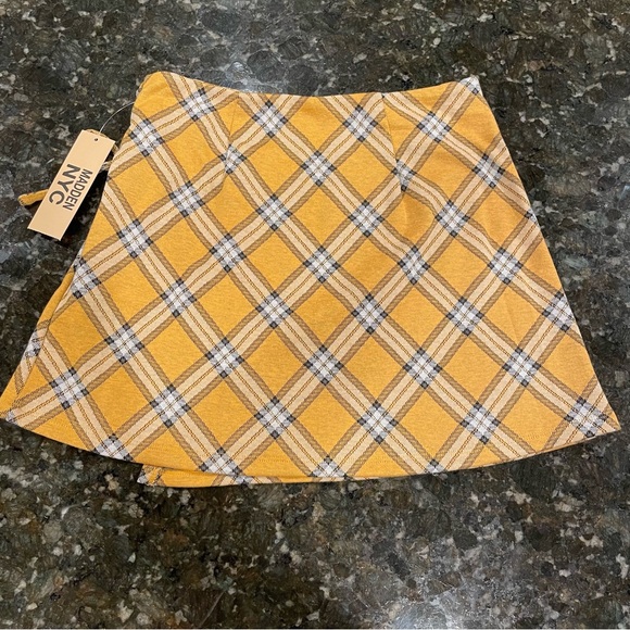 Madden NYC Classic Yellow Plaid Print with Lace Up Side and Wrap Skirt - Picture 9 of 10